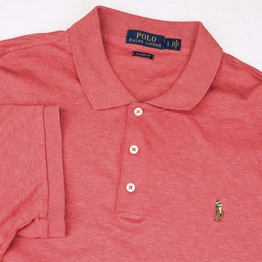 Polo Ralph Lauren Polo Shirt Men's Large Classic Fit‎ Red Heather Jersey